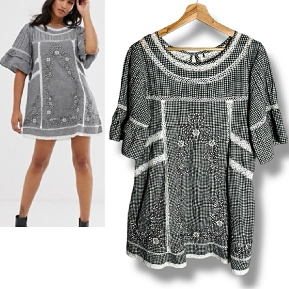 Free People 'Sunny Days' Embroidered Floral Gingham Cottagecore Dress